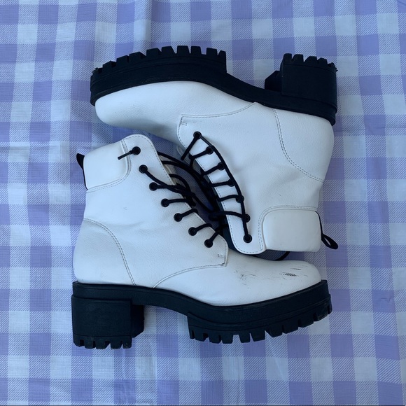 Forever 21 Shoes - White Faux Leather Platform Combat Boots